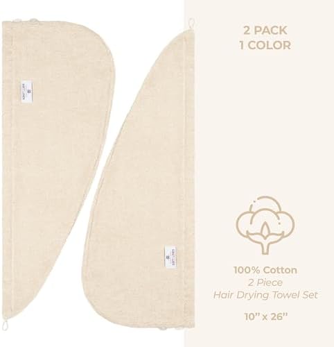 American Soft Linen 100 Cotton Hair Towels 2 Pack Beige 1