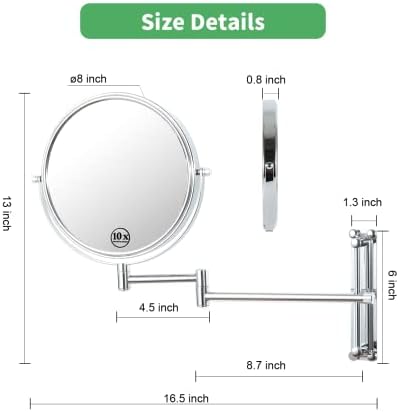 GRASKY 10X Magnifying Wall Mounted Mirror with Lights