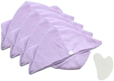 Earth I Purple Microfiber Hair Towel 4 Pack 1 Face Stone Gua Sha