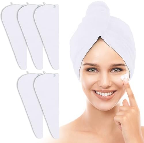 TENSTARS 5 Pack Microfiber Hair Towel Wrap with Elastic Loop Design