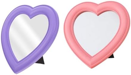 2pcs Heart-Shaped Makeup Mirrors Wall-Mounted Desktop Use