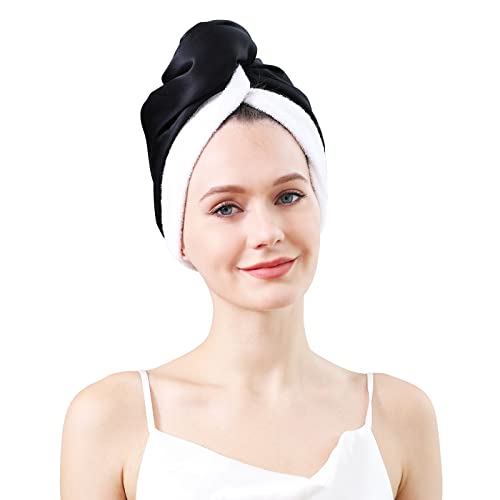 DAISYSILK Hair Drying Towel with Silk Outer and Cotton Inner - Black