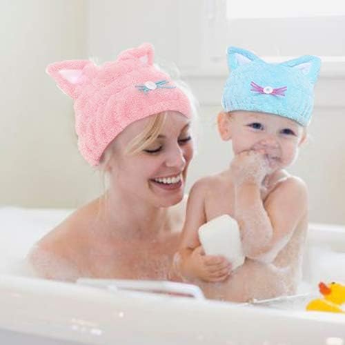 2Pcs Cat Microfiber Hair Drying Towel Wrap for Kids