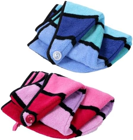 Wenlly 2 Pack Cotton Hair Drying Towel with Button