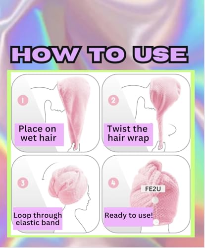 XXL Microfiber Hair Towel Wrap Pink 35 Inches Long