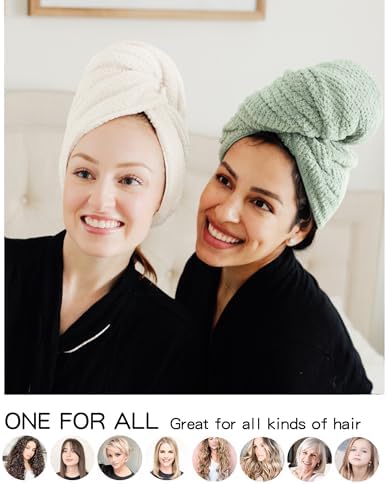 2 Packs Microfiber Hair Towels for Women - Super Absorbent Quick Dry