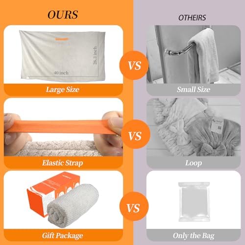 Oerbios Large Microfiber Hair Towel Wrap with Elastic Strap