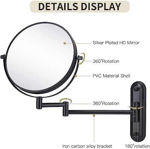 Gecious Double Sided Wall Mirror 10X Magnification Matte Black