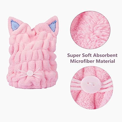 2Pcs Ultra Absorbent Microfiber Hair Drying Towel with Cute Kitty Ears Design