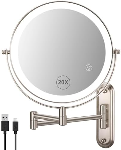 VORREMIRR 20X Wall Mounted Makeup Mirror with LED Lighting and Swivel Arm