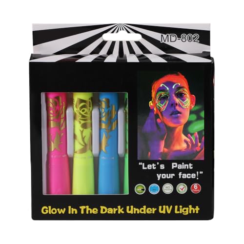 SIQITECHNO 6Pcs UV Glow Face Paint Crayons for Halloween Party