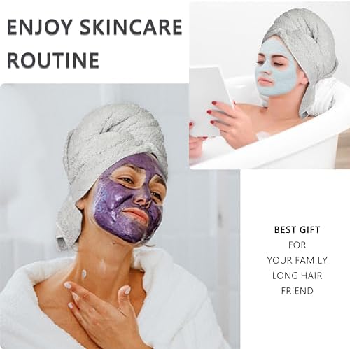 Large Microfiber Hair Towel with Spa Headband and Wristbands - Light Grey
