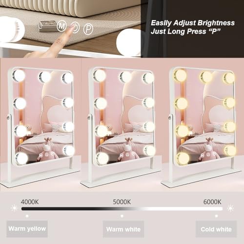 YEKKOPT Lighted Vanity Mirror with 9 LED Bulbs and 360 Rotation 1
