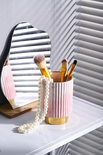 IEEK Pink and Gold Makeup Brush Holder Organizer