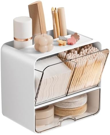 ONEFOLL Wall Mounted Makeup Organizer with Slant Flip and Drawer