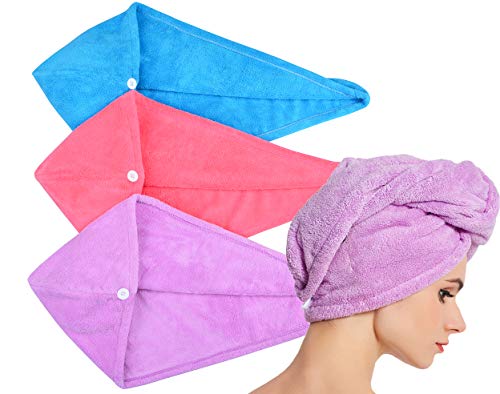 HOPESHINE Hair Towel Twist 3-Pack Blue Purple Rose Red