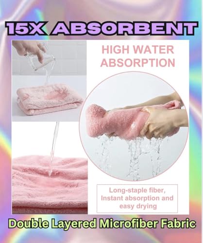 XXL Microfiber Hair Towel Wrap Pink 35 Inches Long