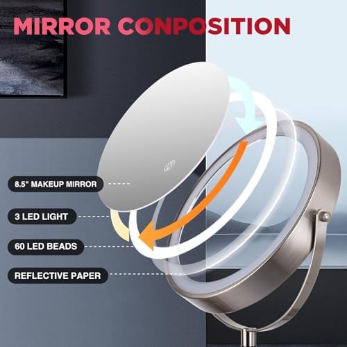 VORREMIRR 20X Wall Mounted Makeup Mirror with LED Lighting and Swivel Arm