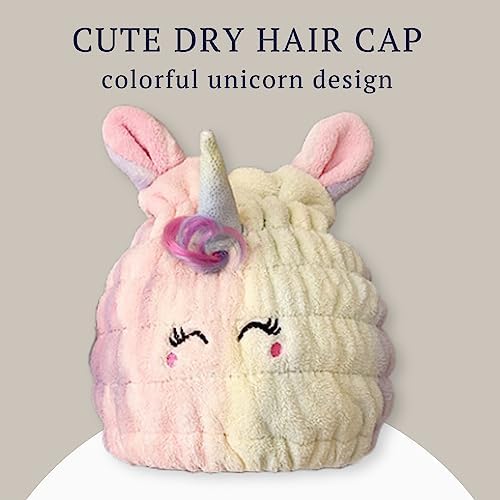 LCBD Microfiber Hair Towel Wrap for Kids Unicorn Design