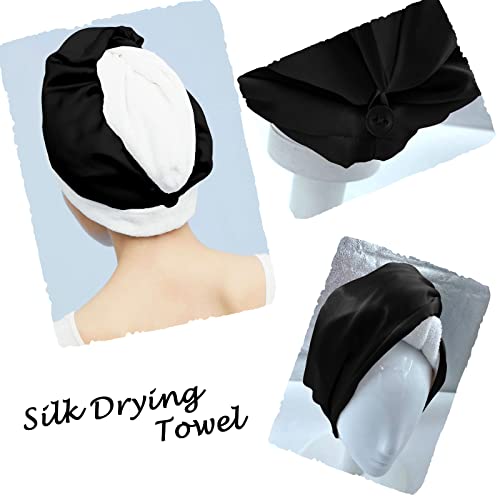 DAISYSILK Hair Drying Towel with Silk Outer and Cotton Inner - Black