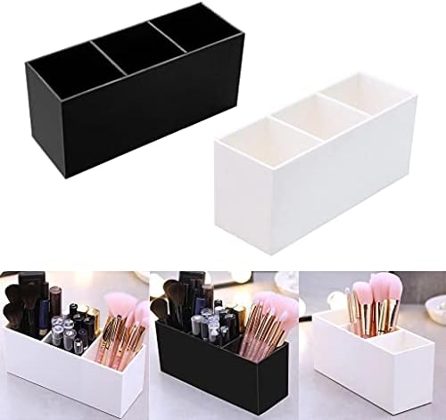 TTKL Makeup Brush Holder Organizer 3 Slot Acrylic Storage Case Black