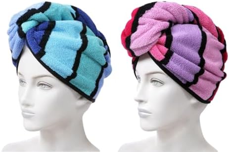 Wenlly 2 Pack Cotton Hair Drying Towel with Button