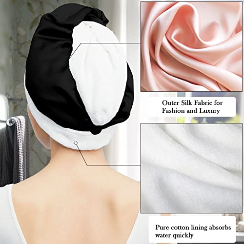 DAISYSILK Hair Drying Towel with Silk Outer and Cotton Inner - Black