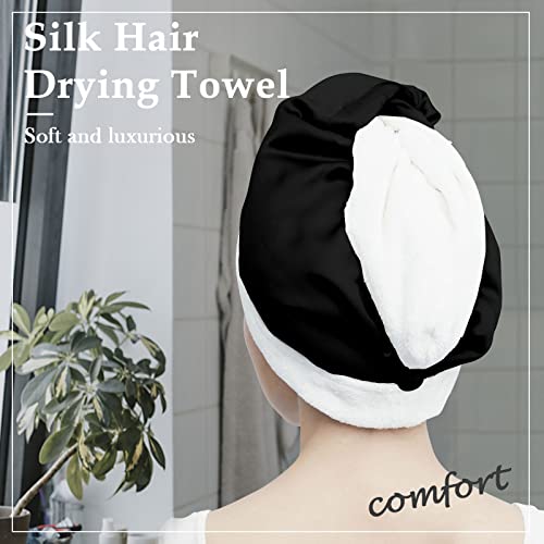 DAISYSILK Hair Drying Towel with Silk Outer and Cotton Inner - Black