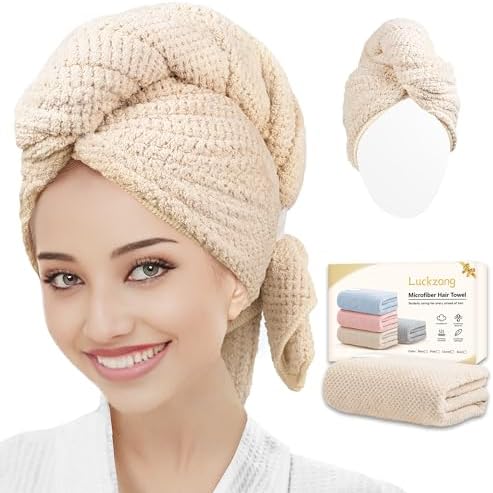 Luckzong Microfiber Hair Towel Wrap for Curly Hair