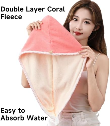 XPZKAIYUE Microfiber Hair Towel Wrap for Women and Kids Pink White