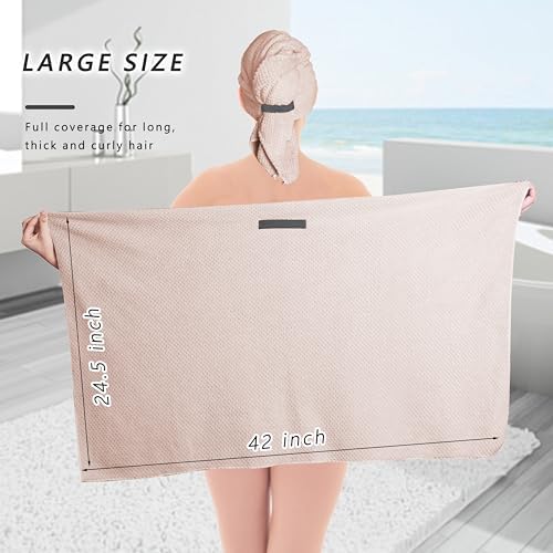 Large Microfiber Hair Towel with Spa Headband and Wristbands Set - Light Pink