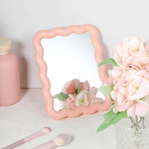 Pink Wave Shaped Portable Makeup Mirror