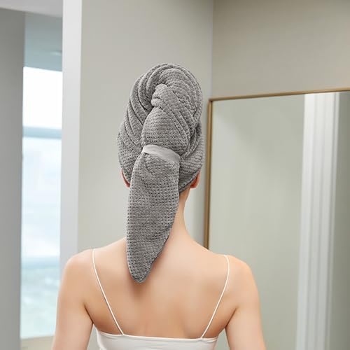 SURPRISE PIE Women Microfiber Hair Towel Wrap - Grey