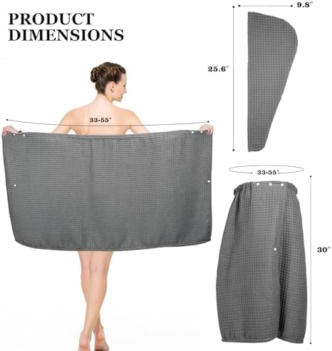 TOCOHO Women Hair Drying Towel and Bath Wrap Set - Grey