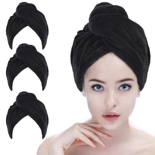 SINLAND Microfiber Hair Drying Cap 3 Pack Black