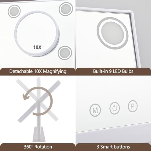 SLIMOON 14x12 Lighted Makeup Mirror with 9 LED Bulbs and 10X Magnification