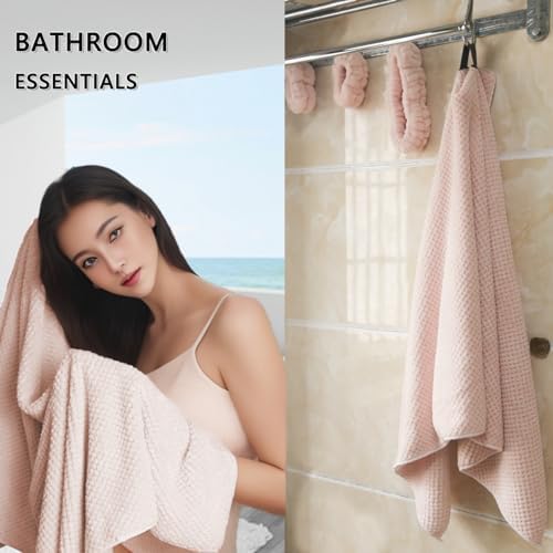 Large Microfiber Hair Towel with Spa Headband and Wristbands Set - Light Pink