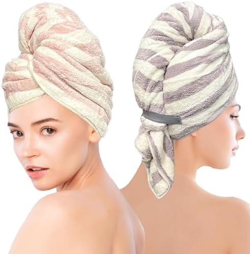 Chloven Soft Microfiber Hair Towel Wrap - 2 Pack Quick Drying
