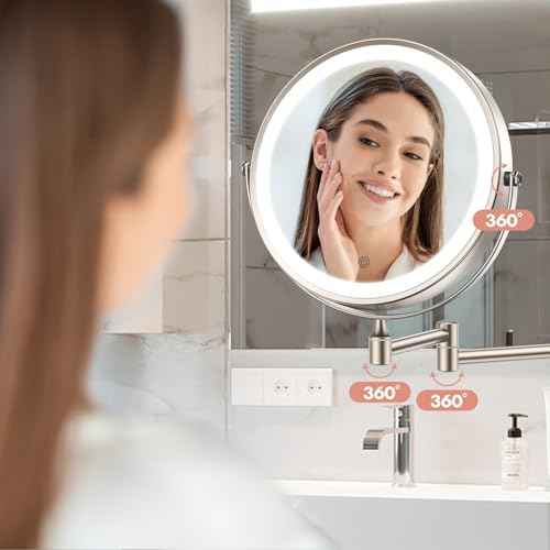 FASCINATE Rechargeable Wall Mirror with Lights and 10X Magnification