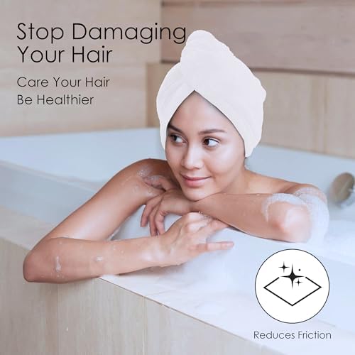 TENSTARS 5 Pack Microfiber Hair Towel Wrap with Elastic Loop Design