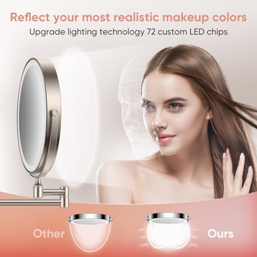 FASCINATE Rechargeable Wall Mirror with Lights and 10X Magnification