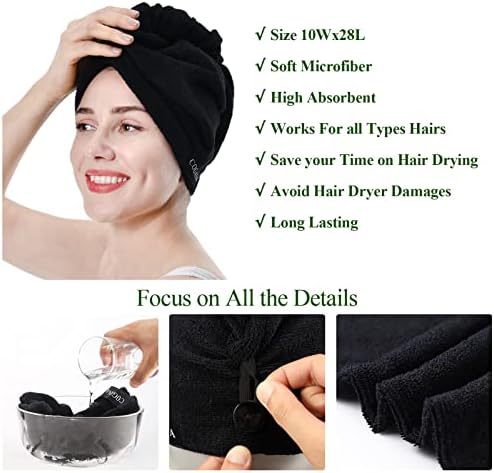 COGANA 2 Pack Microfiber Hair Towels with Button
