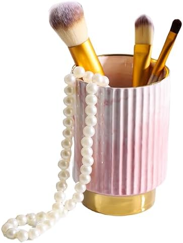 IEEK Pink and Gold Makeup Brush Holder Organizer