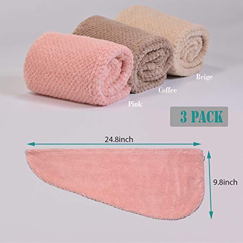 ELLEWIN 3 Pack Hair Towel Wrap with Buttons