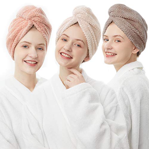 ELLEWIN 3 Pack Hair Towel Wrap with Buttons