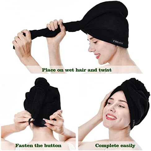 COGANA 2 Pack Microfiber Hair Towels with Button