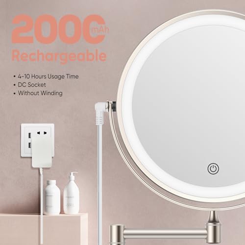 FASCINATE Rechargeable Wall Mirror with Lights and 10X Magnification