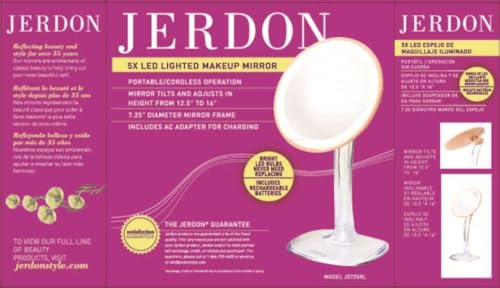 JERDON Lighted Makeup Mirror with 5X Magnification