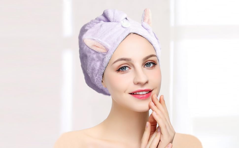 Hair Towel Wrap with Button 2 Pack Microfiber Drying Towel
