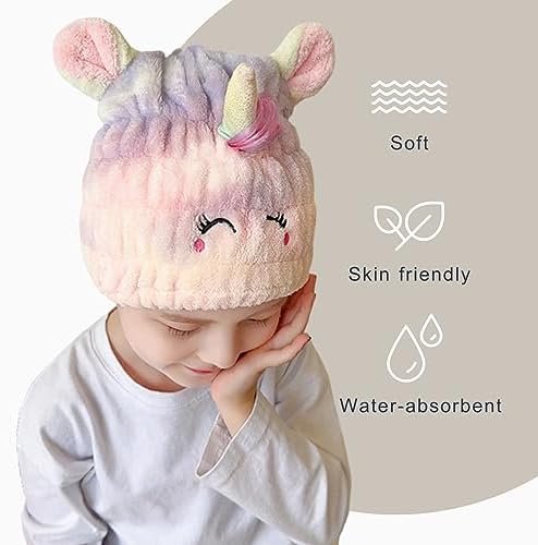 LCBD Microfiber Hair Towel Wrap for Kids Unicorn Design